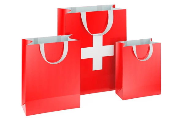 Торгові Пакети Швейцарським Прапором Торгівля Швейцарії Концепція Рендеринг Ізольований Білому — стокове фото