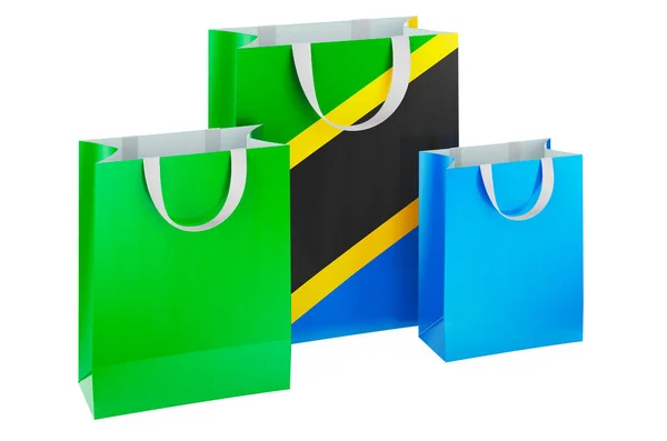 Kantung Belanja Dengan Bendera Tanzania Belanja Tanzania Konsep Pencitraan Diisolasi — Stok Foto