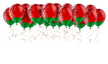 Beyaz arka planda 3D görüntülenmiş, Belarus bayraklı balonlar