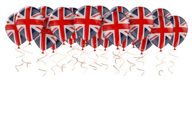 İngiliz bayraklı balonlar, beyaz arka planda 3 boyutlu görüntüleme