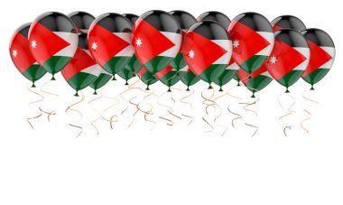 Ürdün bayraklı balonlar, beyaz arkaplanda 3 boyutlu görüntüleme
