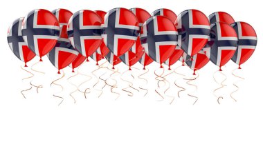 Norveç bayraklı balonlar, beyaz arkaplanda 3 boyutlu görüntüleme