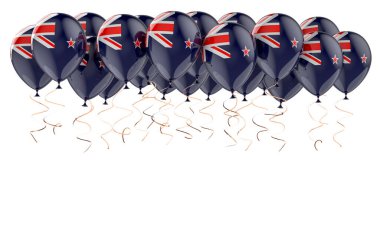 Yeni Zelanda bayraklı balonlar, beyaz arkaplanda 3 boyutlu görüntüleme