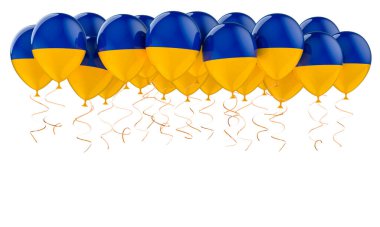 Ukrayna bayraklı balonlar, beyaz arkaplanda 3 boyutlu görüntüleme
