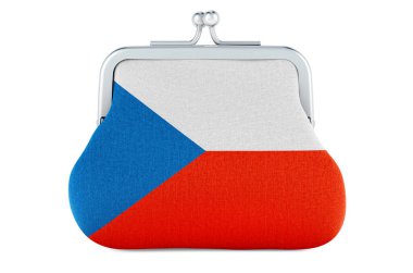 Çek bayrağı taşıyan bozuk para çantası. Çek Cumhuriyeti 'nde bütçe, yatırım veya finansal bankacılık kavramı. Beyaz arkaplanda 3B görüntüleme izole edildi