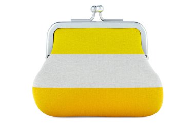 Maluliyet bayrağı taşıyan bozuk para çantası, beyaz arkaplanda 3 boyutlu görüntüleme