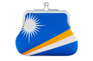 İçinde Marshallese bayrağı olan bozuk para çantası. Marshall Adaları 'nda bütçe, yatırım ya da finansal bankacılık konsepti. Beyaz arkaplanda 3B görüntüleme izole edildi
