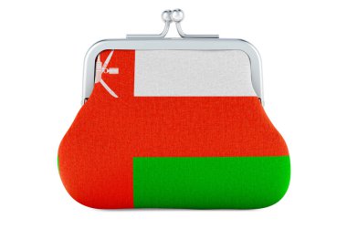 Umman bayrağı taşıyan bozuk para çantası. Umman 'da bütçe, yatırım ya da finansal bankacılık kavramı. Beyaz arkaplanda 3B görüntüleme izole edildi