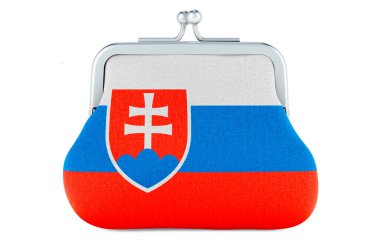 Slovak bayrağı taşıyan bozuk para çantası. Slovakya 'da bütçe, yatırım veya finansal bankacılık kavramı. Beyaz arkaplanda 3B görüntüleme izole edildi