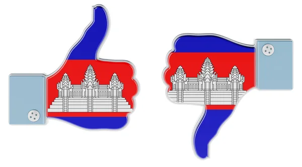 캄보디아 국기는 엄지손가락을 손가락을 아래로 내리면서 칠했다 캄보디아에선 개념이죠 백인들에게 — 스톡 사진