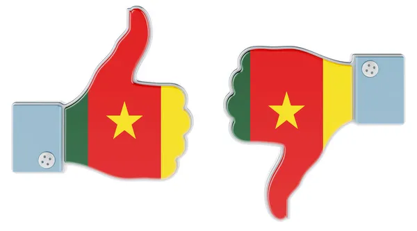 손에는 바늘을 손가락을 아래로 내리면서 카메룬 국기가 그려져 있었습니다 카메룬에서 — 스톡 사진