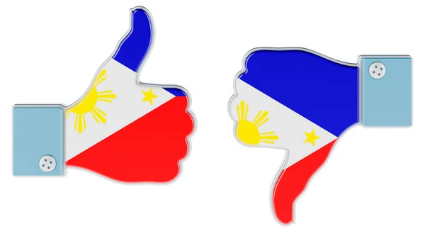 손에는 엄지손가락은 아래로 필리핀 국기가 그려져 필리핀에서는 개념입니다 백인들에게 렌더링 — 스톡 사진