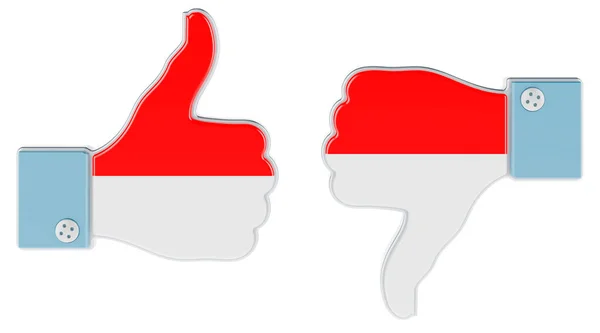 Indonesisk Monacansk Flagga Målad Handen Med Tummen Upp Och Tummen — Stockfoto