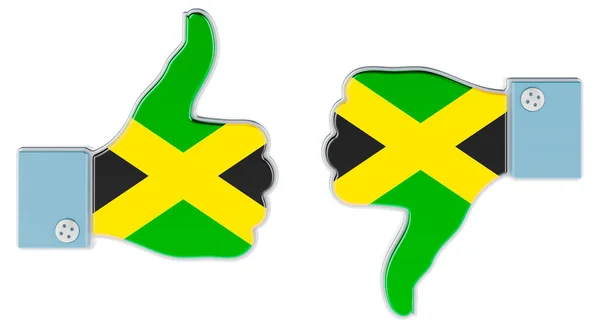 Jamaikai Zászló Van Kezére Festve Hüvelykujjal Hüvelykujjal Lefelé Mint Jamaicában — Stock Fotó