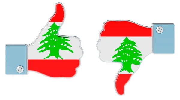 레바논 국기는 엄지손가락을 내리고 레바논을 좋아하고 개념이죠 백인들에게 렌더링 — 스톡 사진