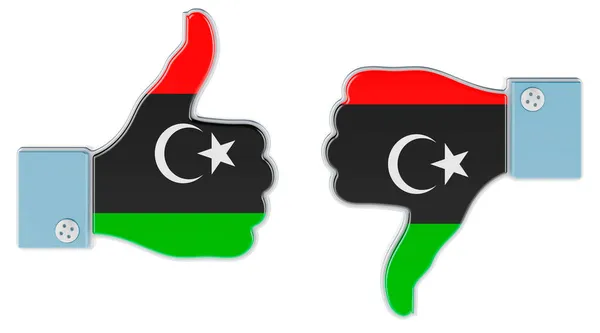 Libysche Flagge Auf Die Hand Gemalt Daumen Hoch Und Daumen — Stockfoto