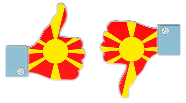 손에는 엄지손가락을 손가락을 아래로 내리는 마케도니아의 국기가 그려져 마케도니아에서는 개념이죠 — 스톡 사진