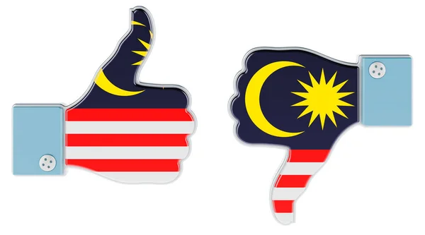 말레이시아 국기는 엄지손가락을 엄지손가락을 아래로 내리면서 칠했다 말레이시아에서는 개념이죠 백인들에게 — 스톡 사진