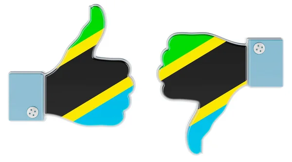 Tanzániai Zászló Kézre Festve Hüvelykujjal Felfelé Hüvelykujjal Lefelé Mint Nem — Stock Fotó