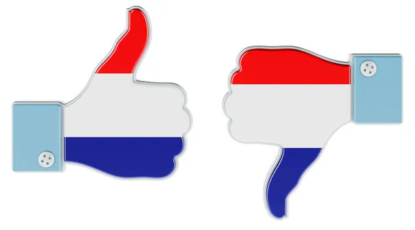 Bandeira Holandesa Pintada Mão Com Polegar Para Cima Polegar Para — Fotografia de Stock