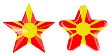 Makedon bayrağına sahip yıldızlar ve üç boyutlu görüntüleme beyaz arkaplanda izole edildi