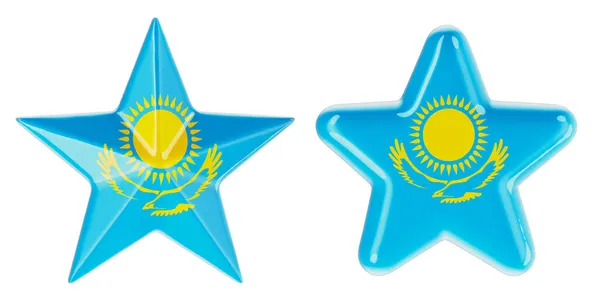 Hvězdy Kazašskou Vlajkou Vykreslování Izolované Bílém Pozadí — Stock fotografie
