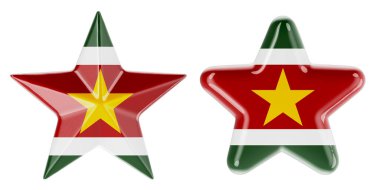 Surinam bayrağına sahip yıldızlar, beyaz arkaplanda 3 boyutlu görüntüleme
