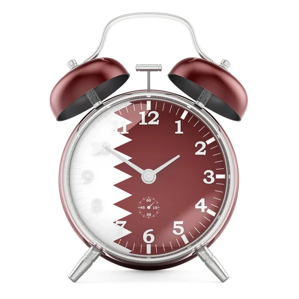 Alarm Hodiny Vlajkou Kataru Vykreslování Izolované Bílém Pozadí — Stock fotografie
