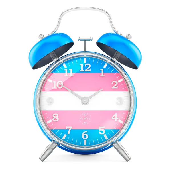 Relógio Despertador Com Bandeira Transgênero Renderização Isolado Fundo Branco — Fotografia de Stock