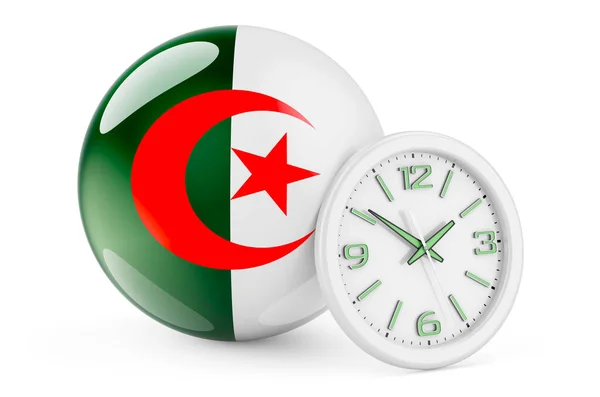 Bandiera Algerina Con Orologio Tempo Algeria Rendering Isolato Sfondo Bianco — Foto Stock