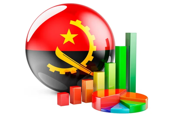 Angolan Flag Growth Bar Graph Pie Chart Business Finance Economic — Stock Photo, Image