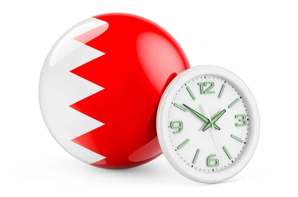 Bandeira Bahrein Com Relógio Hora Bahrein Renderização Isolada Fundo Branco — Fotografia de Stock