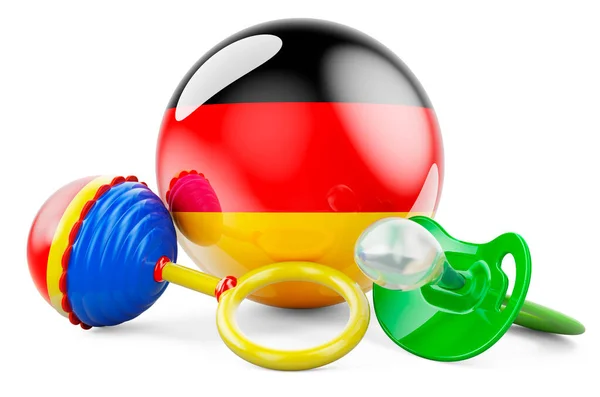 독일의 출산율 개념이다 국기를 고무젖꼭지와 배경에 렌더링 — 스톡 사진
