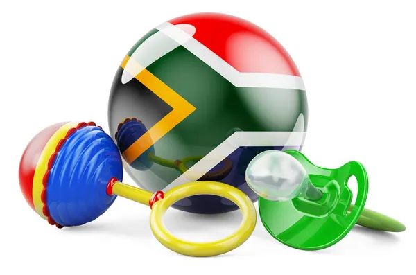 Geburtenrate Und Elternschaft Südafrika Babyschnuller Und Babyrassel Mit Südafrikanischer Flagge — Stockfoto