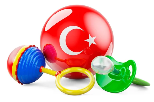 Współczynnik Urodzeń Rodzicielstwo Turcji Smoczek Dla Dzieci Grzechotka Turecką Flagą — Zdjęcie stockowe
