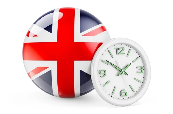 Britská Vlajka Hodinami Čas Velké Británii Vykreslování Izolované Bílém Pozadí — Stock fotografie
