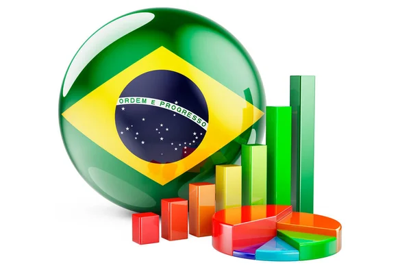 Brazilian Flag Growth Bar Graph Pie Chart Business Finance Economic — Stock Photo, Image