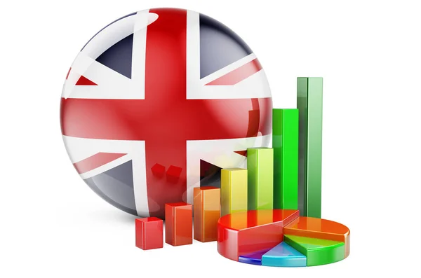 Британский Флаг Графиком Роста Круговой Диаграммой Бизнес Финансы Экономическая Статистика — стоковое фото