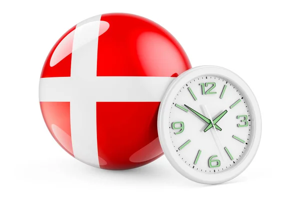 Dánská Vlajka Hodinami Čas Dánsku Vykreslování Izolované Bílém Pozadí — Stock fotografie