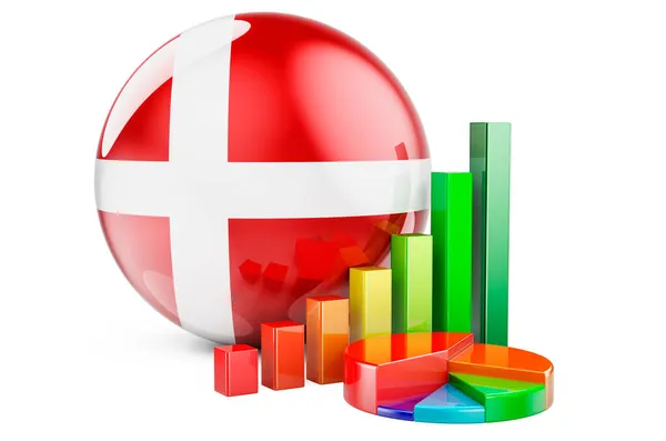 Данський Прапор Графіком Зростання Секторною Діаграмою Бізнес Фінанси Економічна Статистика — стокове фото