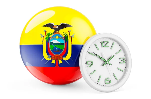 Σημαία Εκουαδόρ Ρολόι Χρόνος Στο Εκουαδόρ Απόδοση Απομονωμένη Λευκό Φόντο — Φωτογραφία Αρχείου