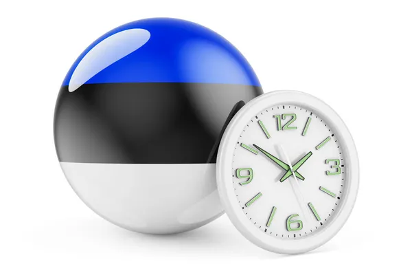 Эстонский Флаг Часами Время Эстонии Рендеринг Изолирован Белом Фоне — стоковое фото
