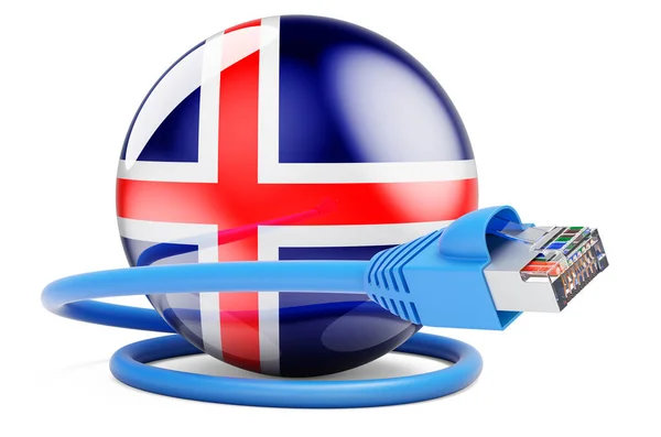 Интернет Исландии Протяни Кабель Исландским Флагом Рендеринг Изолирован Белом Фоне — стоковое фото
