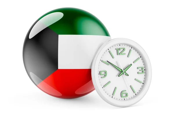 Drapeau Koweïtien Avec Horloge Heure Koweït Rendu Isolé Sur Fond — Photo