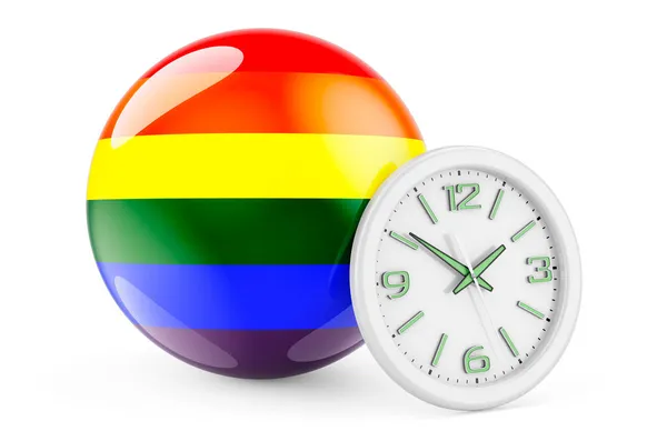 Bandiera Arcobaleno Lgbt Con Orologio Rendering Isolato Sfondo Bianco — Foto Stock