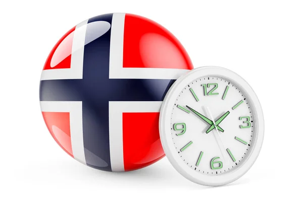 ノルウェーの旗時計付き ノルウェーでの時間 白い背景に隔離された3Dレンダリング — ストック写真