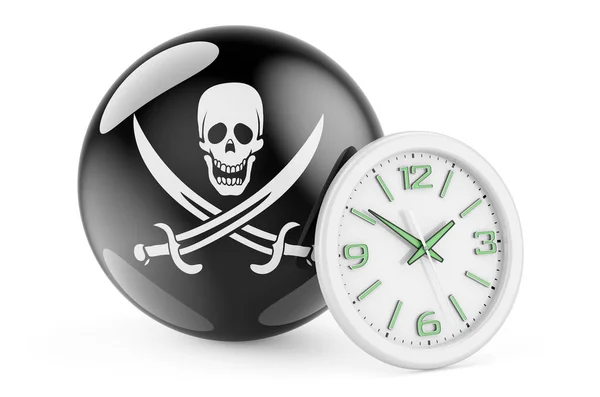 Pirate Flag Clock Rendering Isolated White Background — Stock Photo, Image