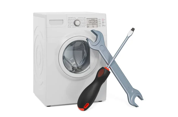 現代の洗濯機のコンセプトの修理とサービス 白い背景に隔離された3Dレンダリング — ストック写真