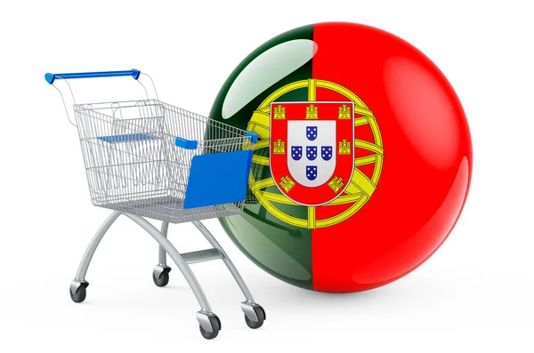 Shopping Cart Portuguese Flag Shopping Portugal Concept Rendering Isolated White — Stock Photo, Image