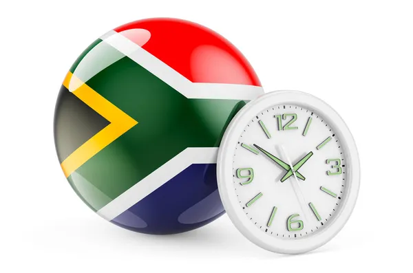Dél Afrikai Zászló Órával Time South Africa Renderelés Elszigetelt Fehér — Stock Fotó
